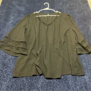 Emery Rose Blouse Womans 5XL Black 3/4 Bell Sleeve Boho Top